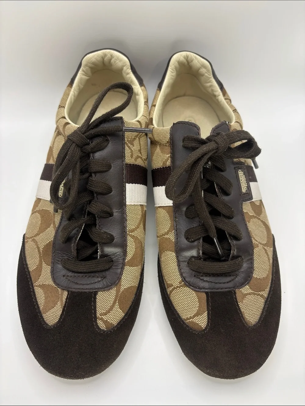 Coach Brown & Cream Monogram Lace-Up Sneakers